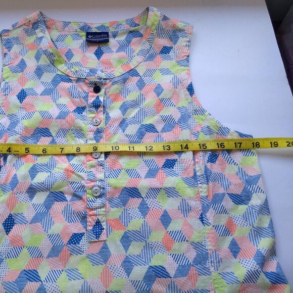 Columbia Geometric Pattern Night Gown Dress PFG Size Small Pockets Side Slit - Picture 12 of 16